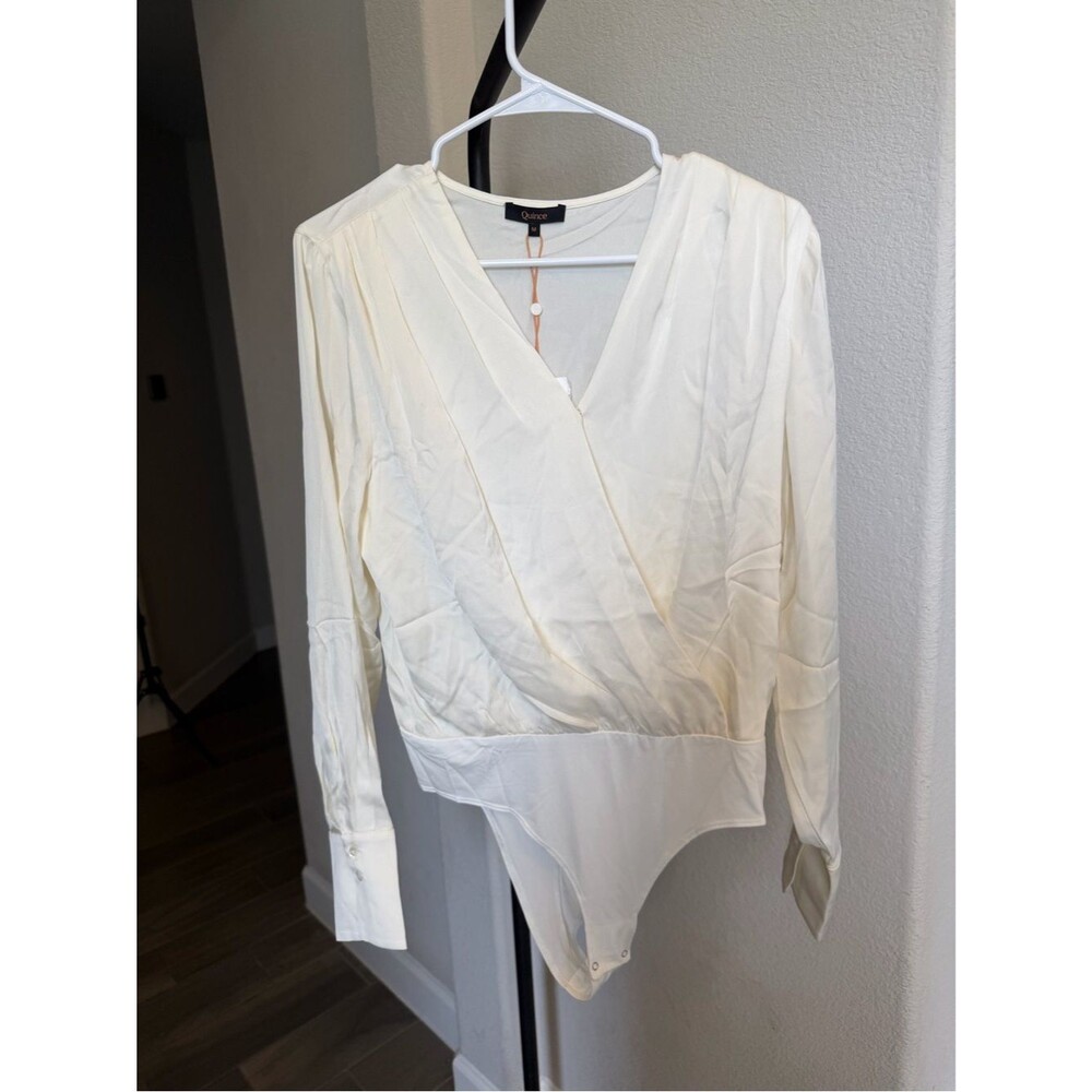 Quince Washable Stretch Silk Surplice  Bodysuit / Ivory / M